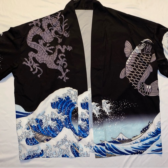 Ocean Print Open Front Lightweight Shirt - Picture 7 of 7